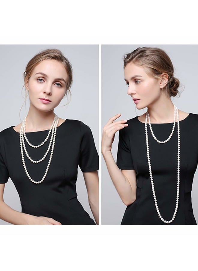 Aisansty Long Pearl Necklace for Women Layered Cream White Faux Pearl Beads Strand Necklace Costume Jewelry,Diameter Pearl 8MM,69",Christmas Jewelry for Women - Image 3
